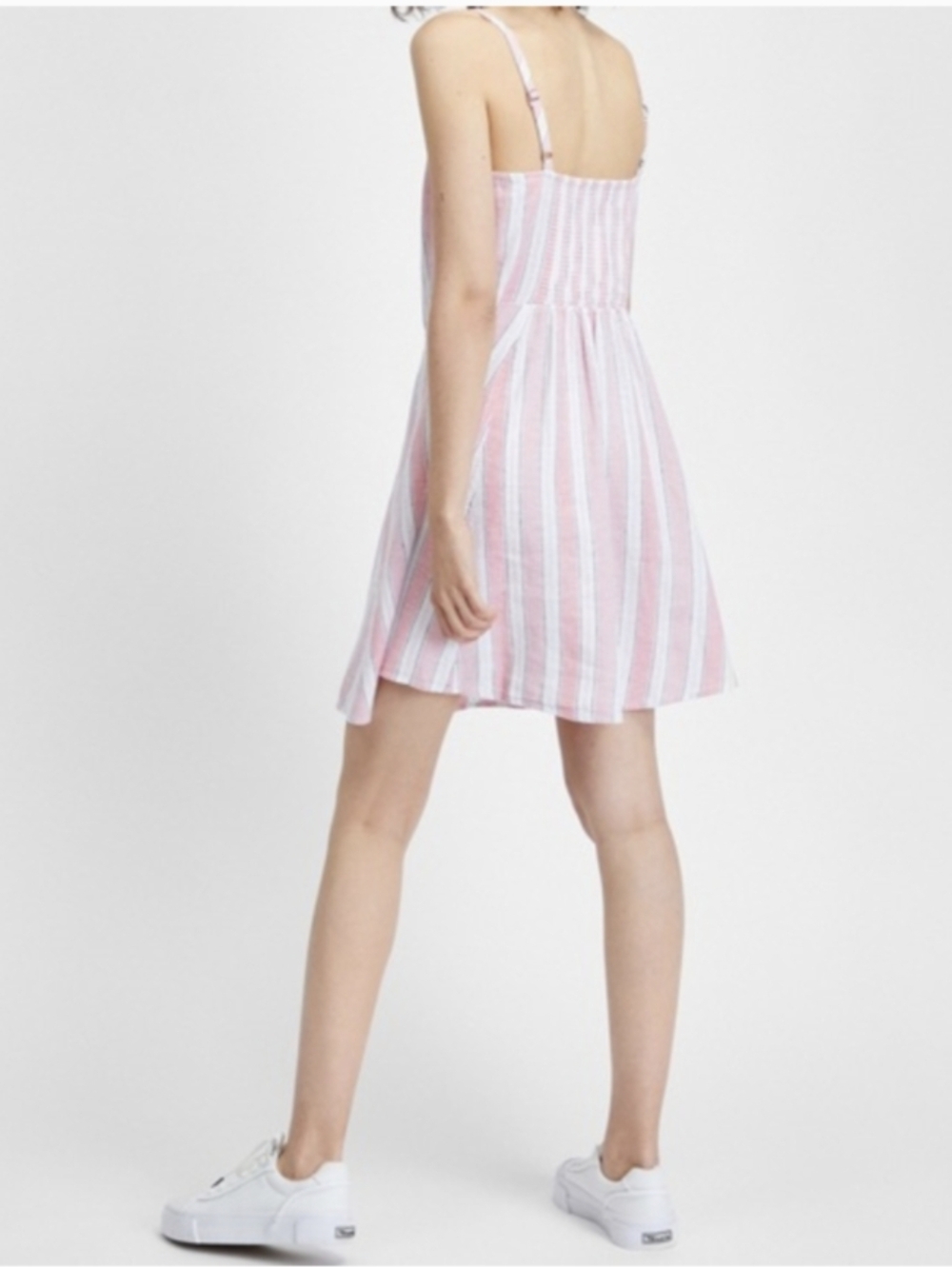 GAP Sleeveless V-Neck Button Front Linen Blend Pink & White Stripe Mini Dress- M - Picture 13 of 13